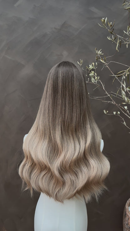 Moonstone – Ash Brown to Blonde Balayage Glueless Human Hair Wig (Lace Top)