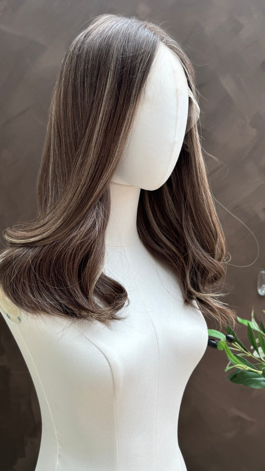 Smoky Quartz – Highlighted Brunette Glueless Human Hair Wig (Lace Top)