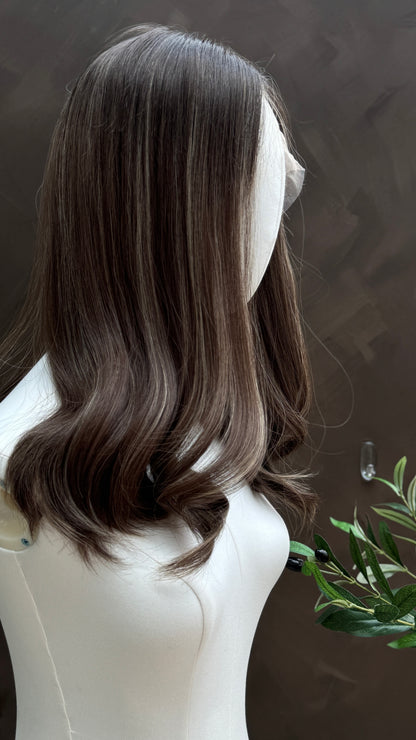 Smoky Quartz – Highlighted Brunette Glueless Human Hair Wig (Lace Top)