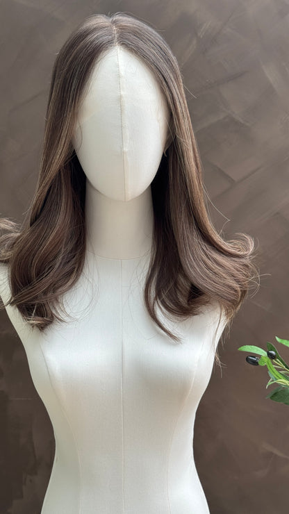 Smoky Quartz – Highlighted Brunette Glueless Human Hair Wig (Lace Top)